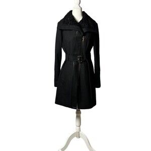 Guess Womens M Wool Blend Faux Lined Mid Length Classic Coat timeless